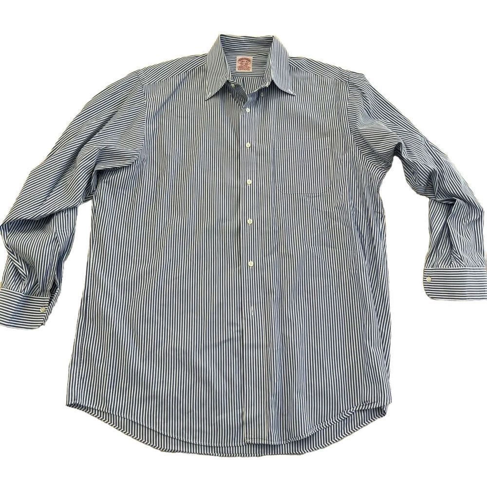Vintage Brooks Brothers, Made In Hong Kong, Blue &‎ White Striped  16.5/4
